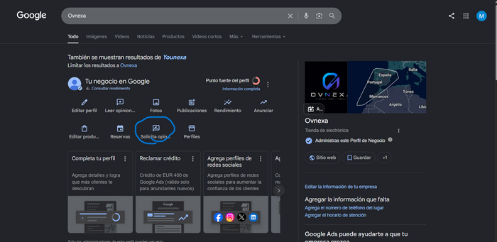 Haz clic en «Solicita opiniones»